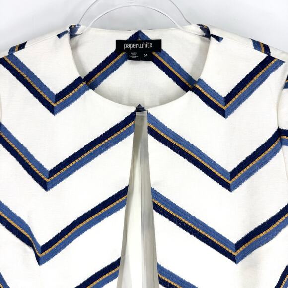 Paperwhite Chevron Open Jacket White Blue Gold Size 4 - Picture 4 of 10
